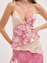 Lace Detail Ruffled Floral V-Neck Maxi Dress - Trendsi - Flyclothing LLC