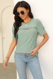 Eyelet Round Neck Short Sleeve T-Shirt - Trendsi - Flyclothing LLC