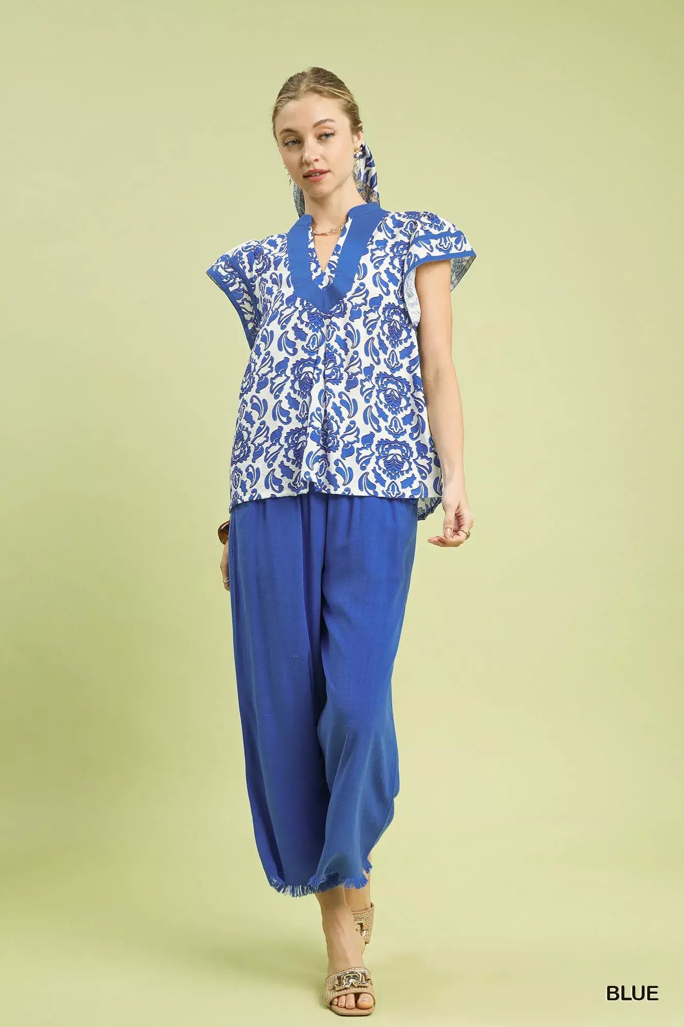 Umgee Abstract Print Short Sleeve Blouse - Trendsi - Flyclothing LLC