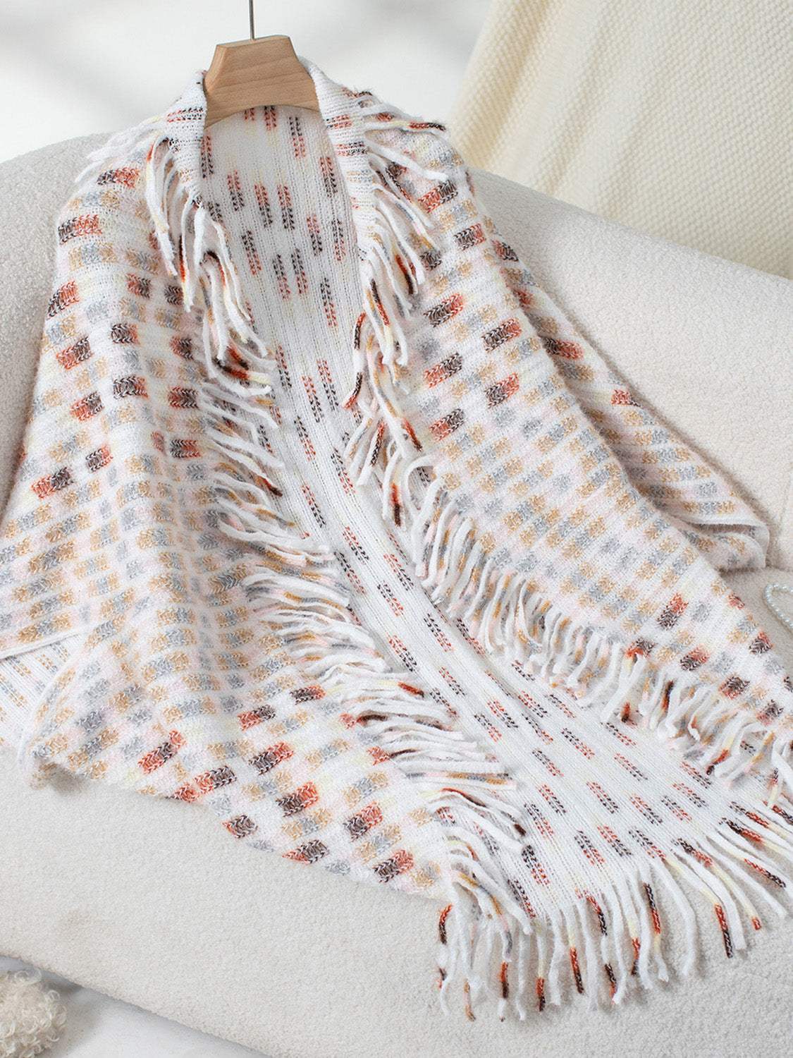 Fringe Open Front Half Sleeve Poncho - Trendsi - Flyclothing LLC