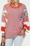 Striped Floral Patchwork Round Neck Top - Trendsi - Flyclothing LLC