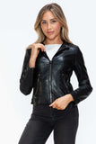 Snobbish Faux Leather Zip Up Drawstring Hooded Jacket - Trendsi - Flyclothing LLC