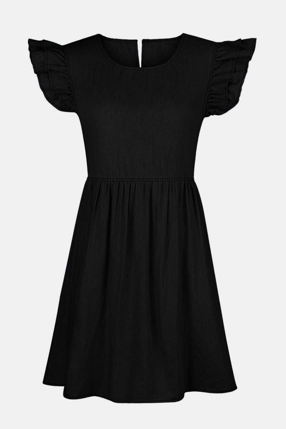 Full Size Ruffled Round Neck Cap Sleeve Denim Dress - Trendsi - Flyclothing LLC