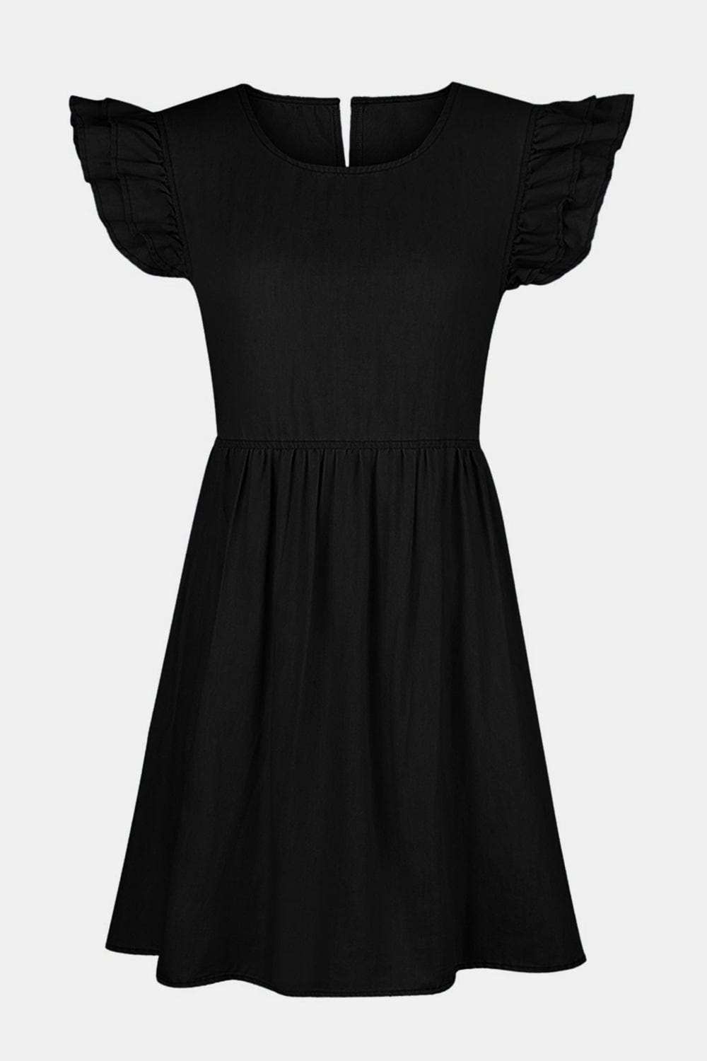 Full Size Ruffled Round Neck Cap Sleeve Denim Dress - Trendsi - Flyclothing LLC