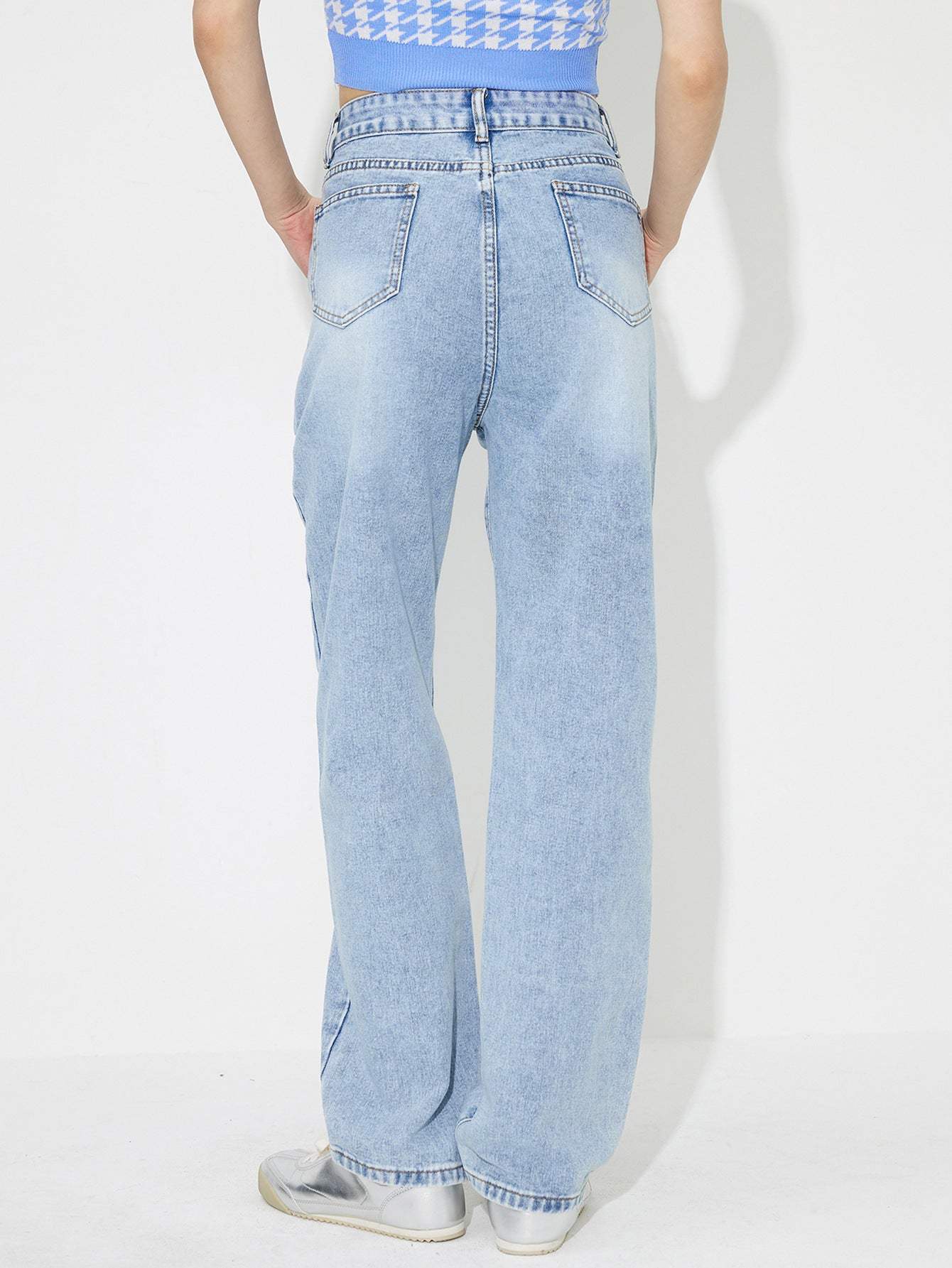Flower High Rise Straight Leg Jeans with Pockets - Trendsi - Flyclothing LLC