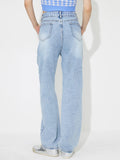Flower High Rise Straight Leg Jeans with Pockets - Trendsi