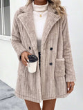 Fuzzy Button Up Long Sleeve Coat with Pockets - Trendsi - Flyclothing LLC