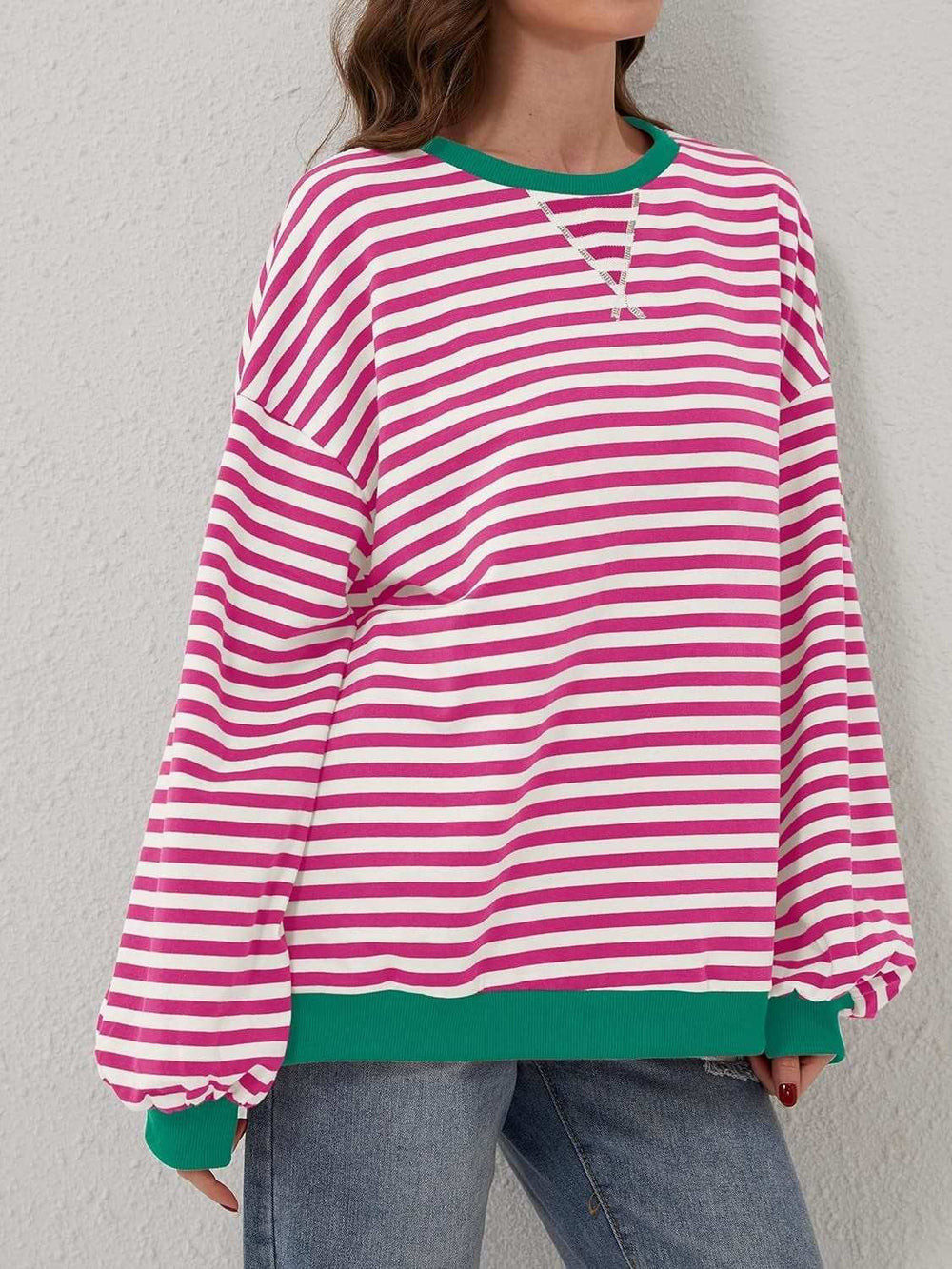 Contrast Striped Long Sleeve Sweatshirt - Trendsi - Flyclothing LLC
