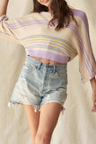 Contrast Striped Round Neck Three-Quarter Sleeve Top - Trendsi - Flyclothing LLC