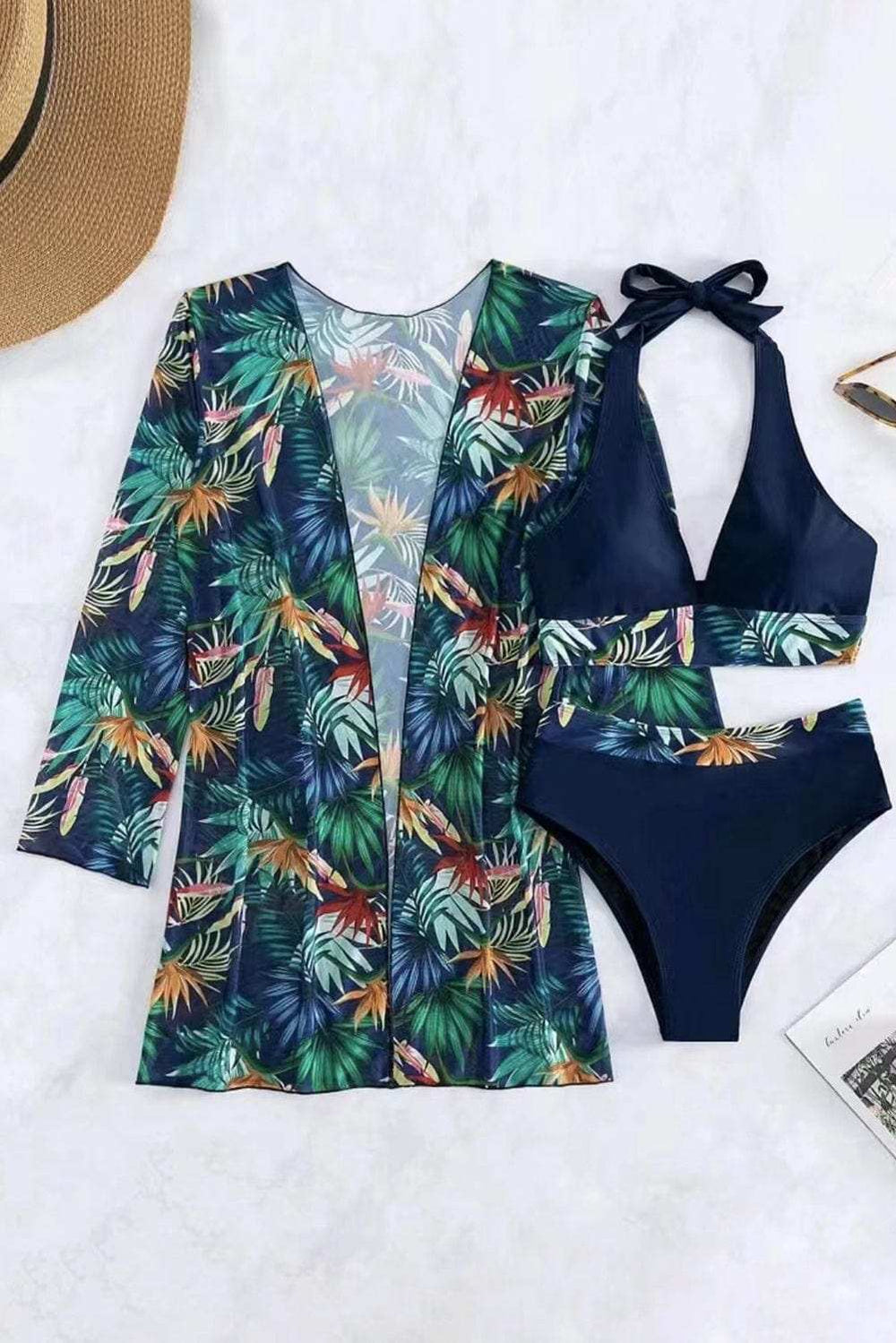 Printed Halter Neck Three-Piece Swim Set - Trendsi - Flyclothing LLC