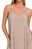 Zenana Woven Arc Hem Cami Dress With Flowy Pockets - Trendsi