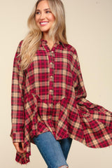 Haptics Plaid Button Down Sharkbite Shirt - Trendsi
