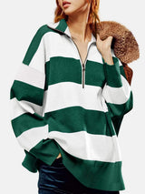 Color Block Half Zip Long Sleeve Sweater - Trendsi - Flyclothing LLC