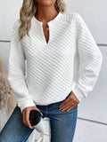 Notched Long Sleeve Sweatshirt - Trendsi