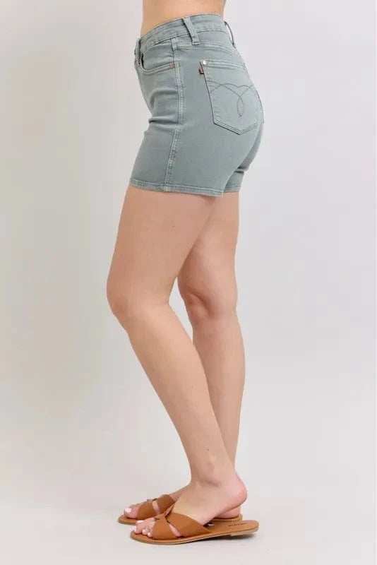 Judy Blue Full Size Hw Garment Dyed & Back Pkt Embroidery Shorts Plus Size - Trendsi - Flyclothing LLC