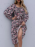 Floral Print Long Sleeve Midi Dress - Trendsi - Flyclothing LLC