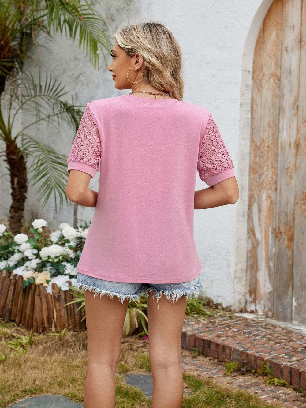 Round Neck Short Sleeve T-Shirt - Trendsi - Flyclothing LLC