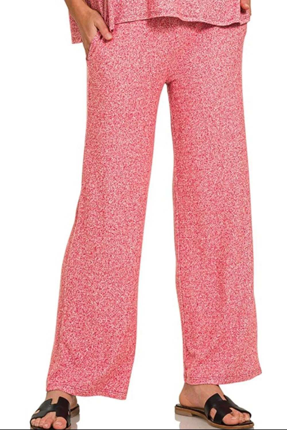 Zenana Soft Melange Short Sleeve Tee & Long Pants Set - Trendsi - Flyclothing LLC