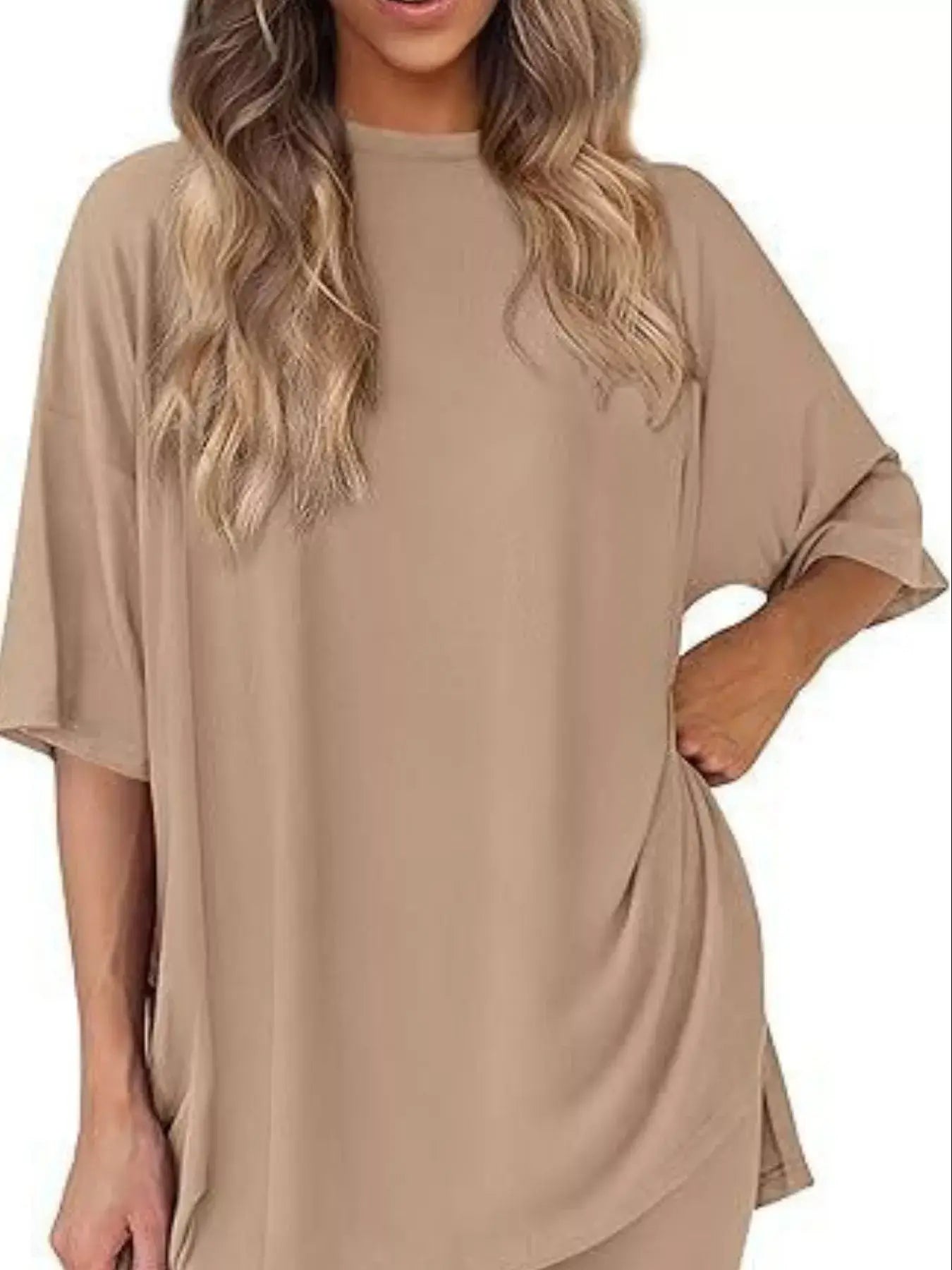 Full Size Half Sleeve T-Shirt and Shorts Set Plus Size - Trendsi - Flyclothing LLC