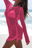 Hollow Out Bell Sleeve Drawstring Knit Cover Up Dress - Trendsi - Flyclothing LLC