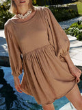 Cutout Textured Long Sleeve Mini Dress - Trendsi - Flyclothing LLC