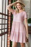 Heimish Full Size Solid Mini Tiered Dress with Pompom Lace Plus Size - Trendsi - Flyclothing LLC