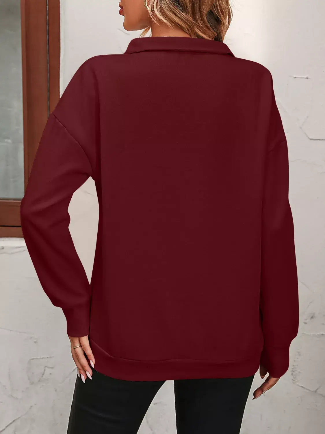 Quarter Zip Dropped Shoulder Sweatshirt - Trendsi - Flyclothing LLC