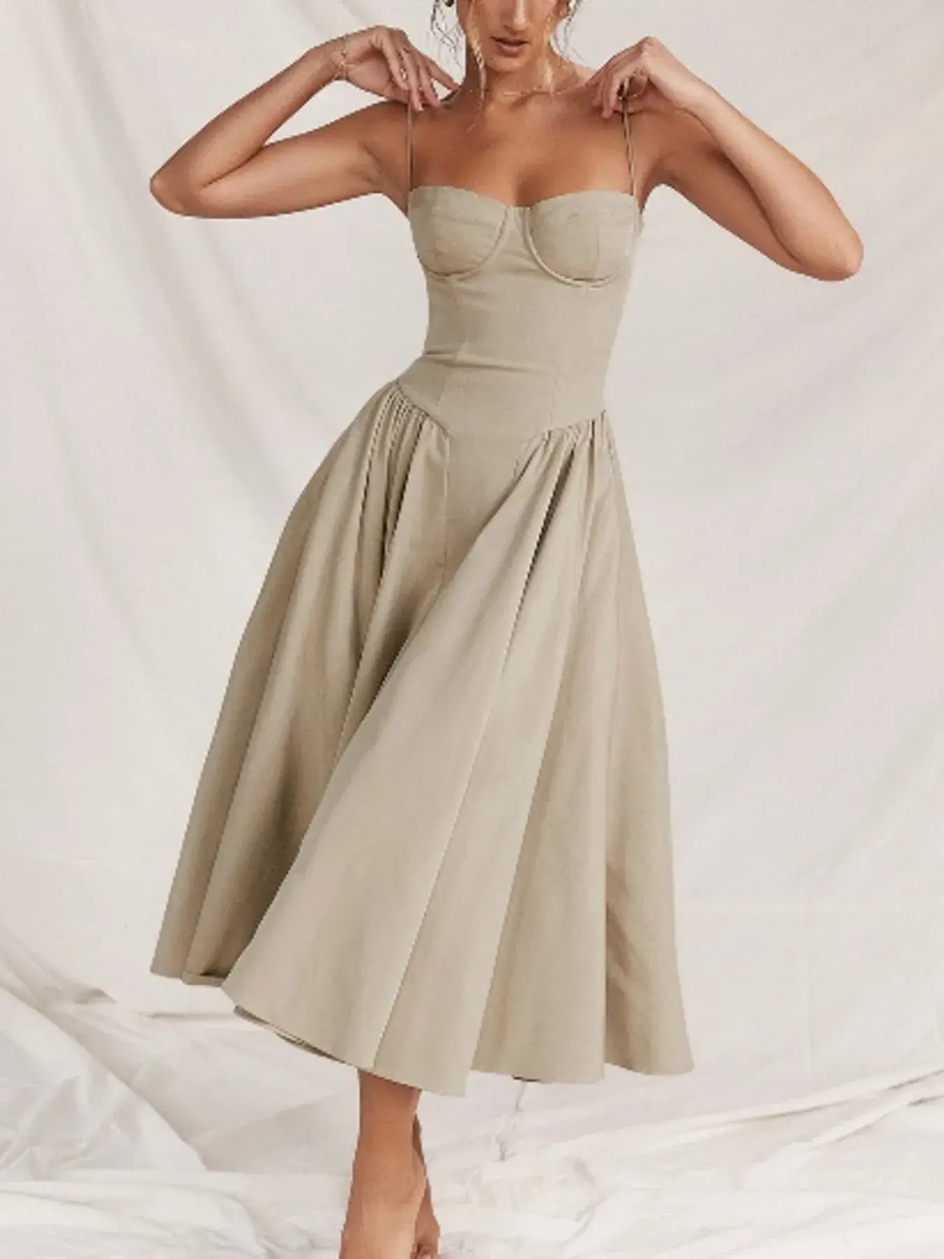 Sweetheart Neck Ruched Midi Dress - Trendsi - Flyclothing LLC