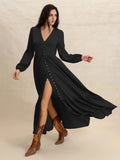 V-Neck Long Sleeve Dress - Trendsi