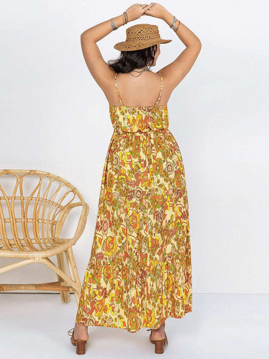 Plus Size Printed V-Neck Maxi Cami Dress - Trendsi - Flyclothing LLC