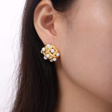 Copper Shell Pearl Stud Earrings - Trendsi - Flyclothing LLC