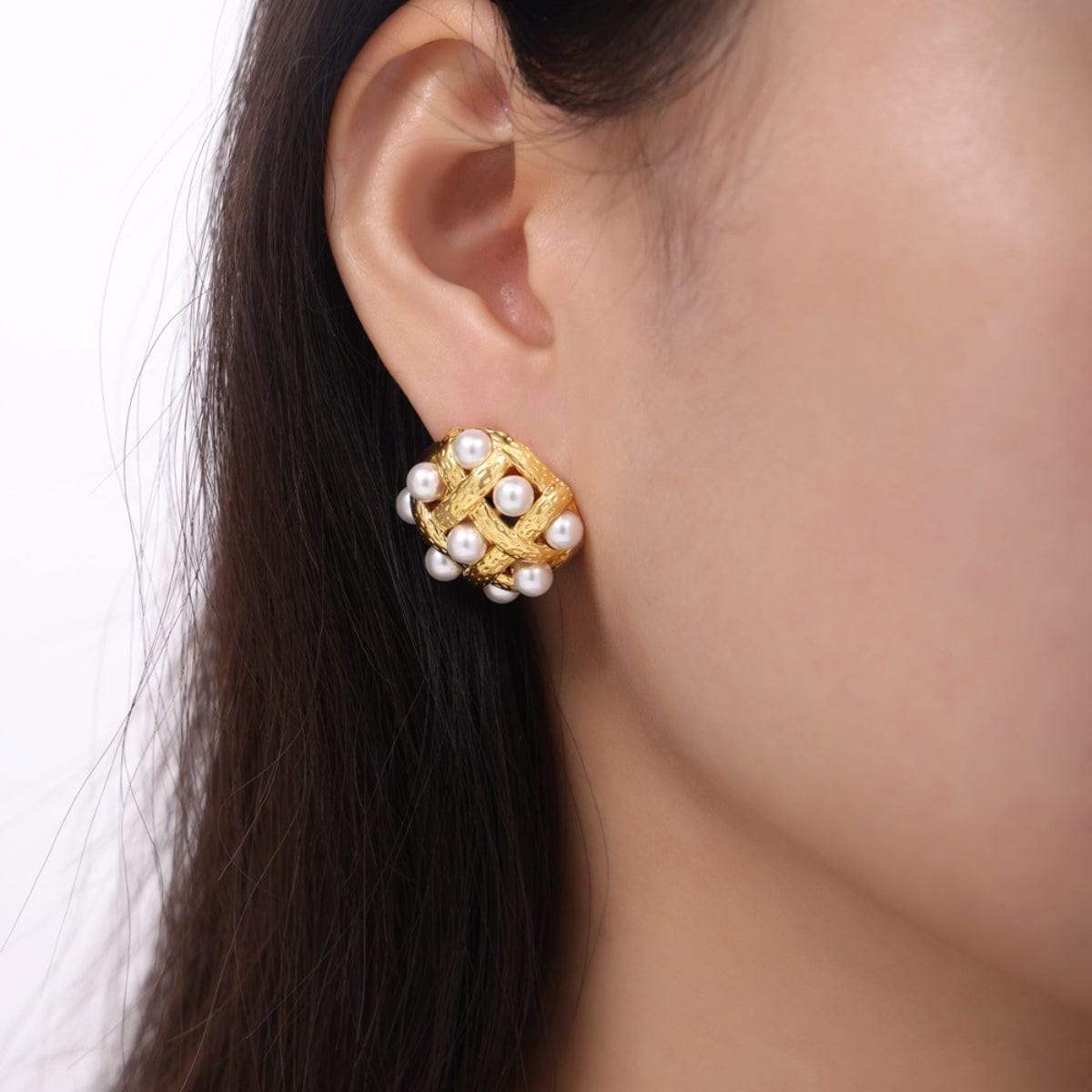Copper Shell Pearl Stud Earrings - Trendsi - Flyclothing LLC