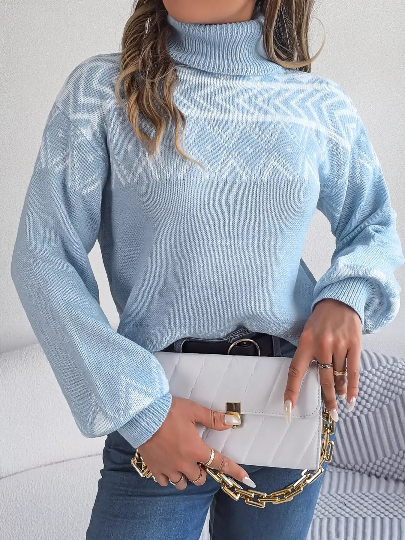 Turtleneck Dropped Shoulder Sweater - Trendsi - Flyclothing LLC