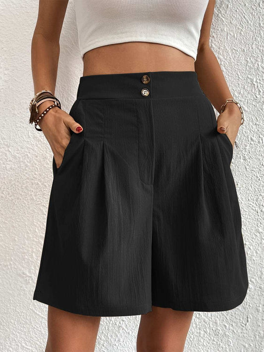 Pocketed Half Elastic Waist Shorts - Trendsi - Flyclothing LLC