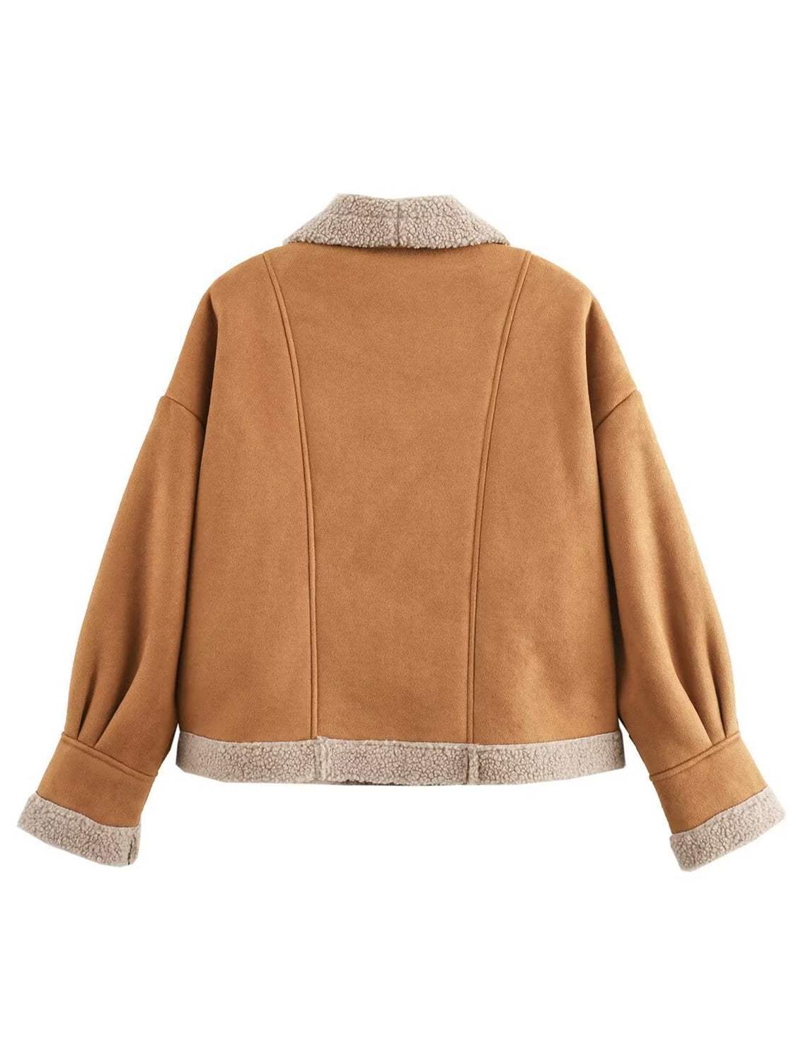 Fuzzy Collared Neck Long Sleeve Jacket - Trendsi - Flyclothing LLC