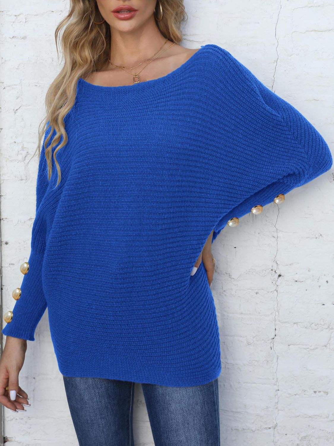 Full Size Boat Neck Long Sleeve Sweater - Trendsi - Flyclothing LLC