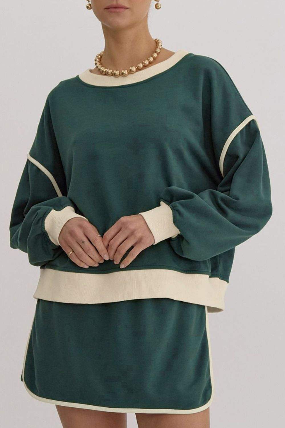 Contrast Trim Round Neck Top and Skort Set - Trendsi - Flyclothing LLC