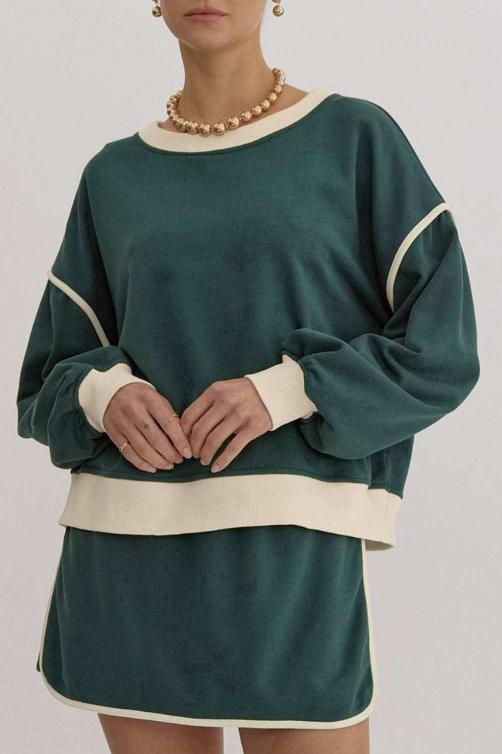 Contrast Trim Round Neck Top and Skort Set - Trendsi - Flyclothing LLC