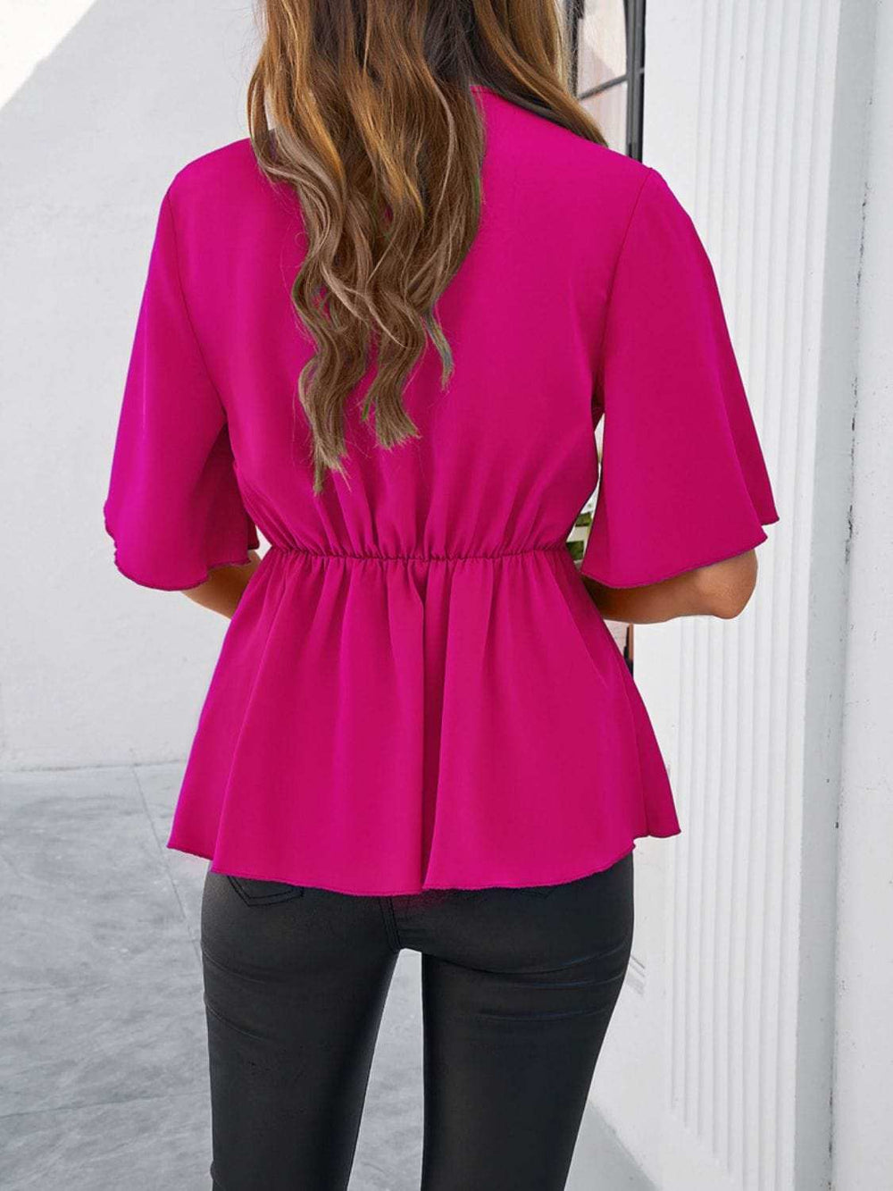Devine Tied Front Peplum Blouse - Trendsi - Flyclothing LLC