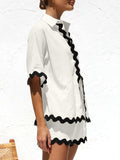 Contrast Trim Half Sleeve Top and Shorts Set - Trendsi - Flyclothing LLC