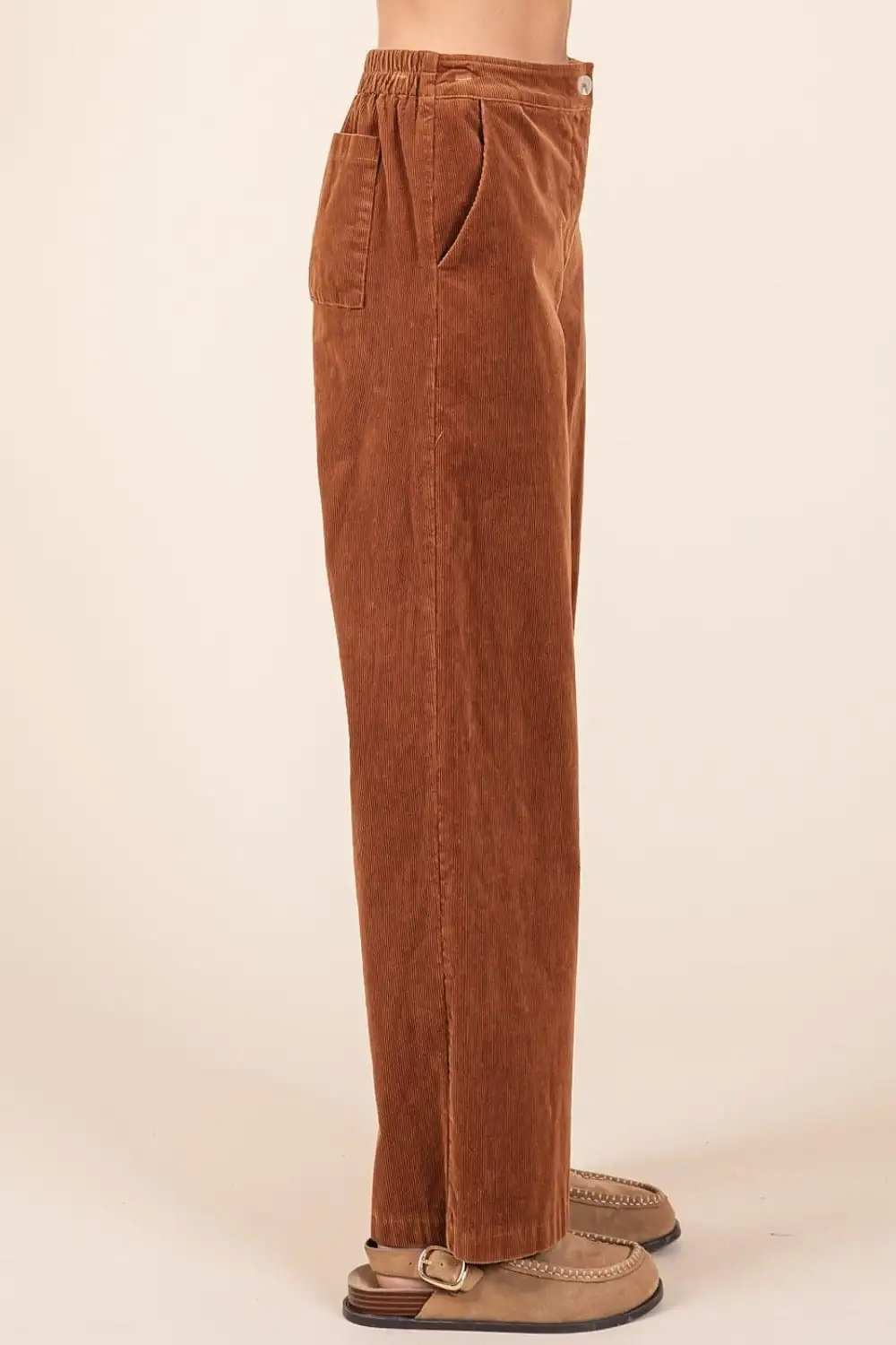 Mittoshop Corduroy Back Elastic Waist Pants - Trendsi - Flyclothing LLC