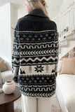 Snowflakes Collared Neck Long Sleeve Cardigan - Trendsi