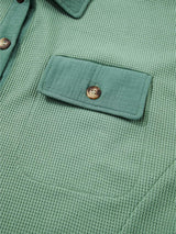 Waffle Knit Vintage Patchwork Button Up Loose Shirt - Trendsi - Flyclothing LLC
