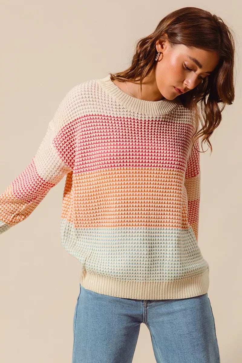 SO ME Multi Color Block Long Sleeve Sweater - Trendsi - Flyclothing LLC