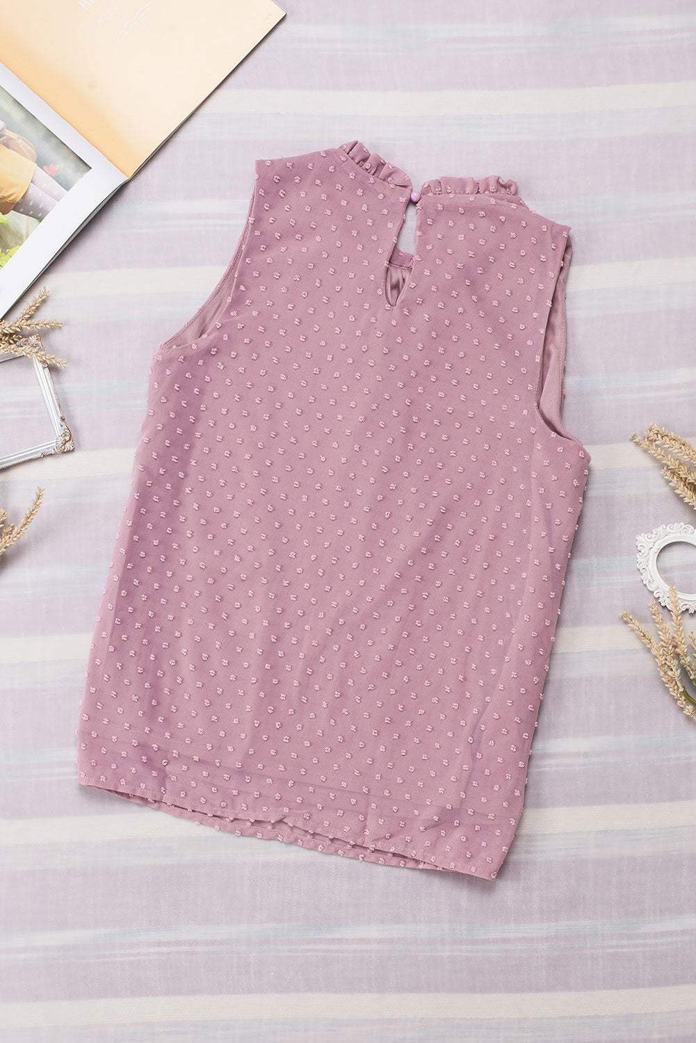 Frill Swiss Dot Round Neck Tank - Trendsi - Flyclothing LLC