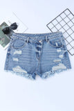 High Rise Crossover Waist Denim Shorts - Trendsi - Flyclothing LLC