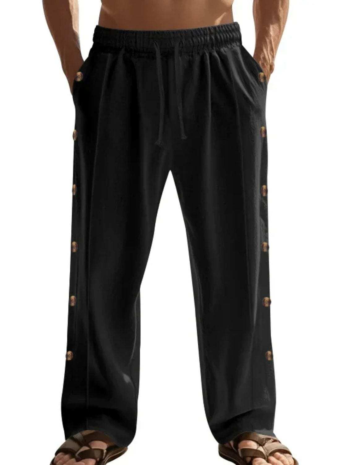 Men's Full Size Side Button Wide Leg Pants Plus Size - Trendsi - Flyclothing LLC