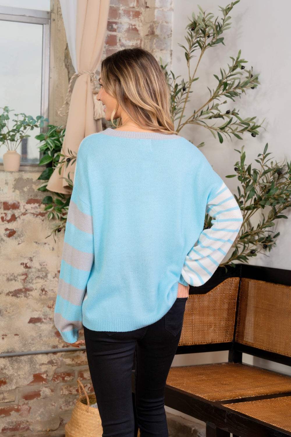 Sew In Love Full Size Striped Dropped Shoulder Sweater - Trendsi - Flyclothing LLC