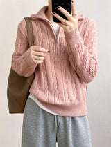 Cable-Knit Half Zip Long Sleeve Sweater - Trendsi - Flyclothing LLC