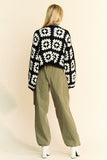 Davi & Dani Full Size Two Tone Flower Square Crochet Open Front Cardigan - Trendsi